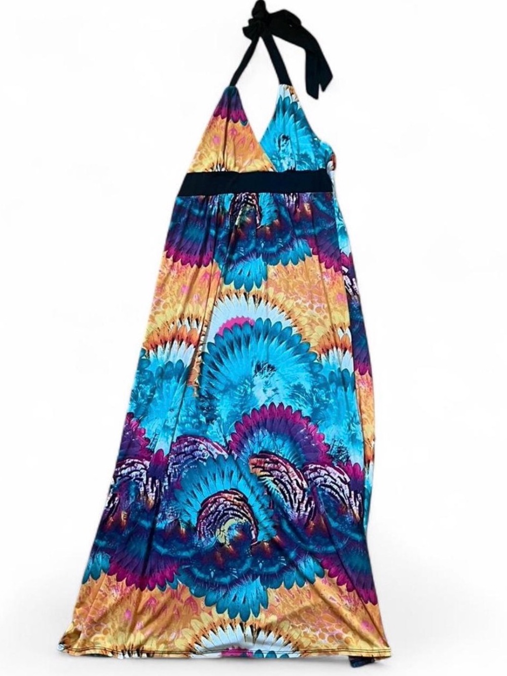 Y2K Halter Maxi Dress Psychedelic Print Festival Boho